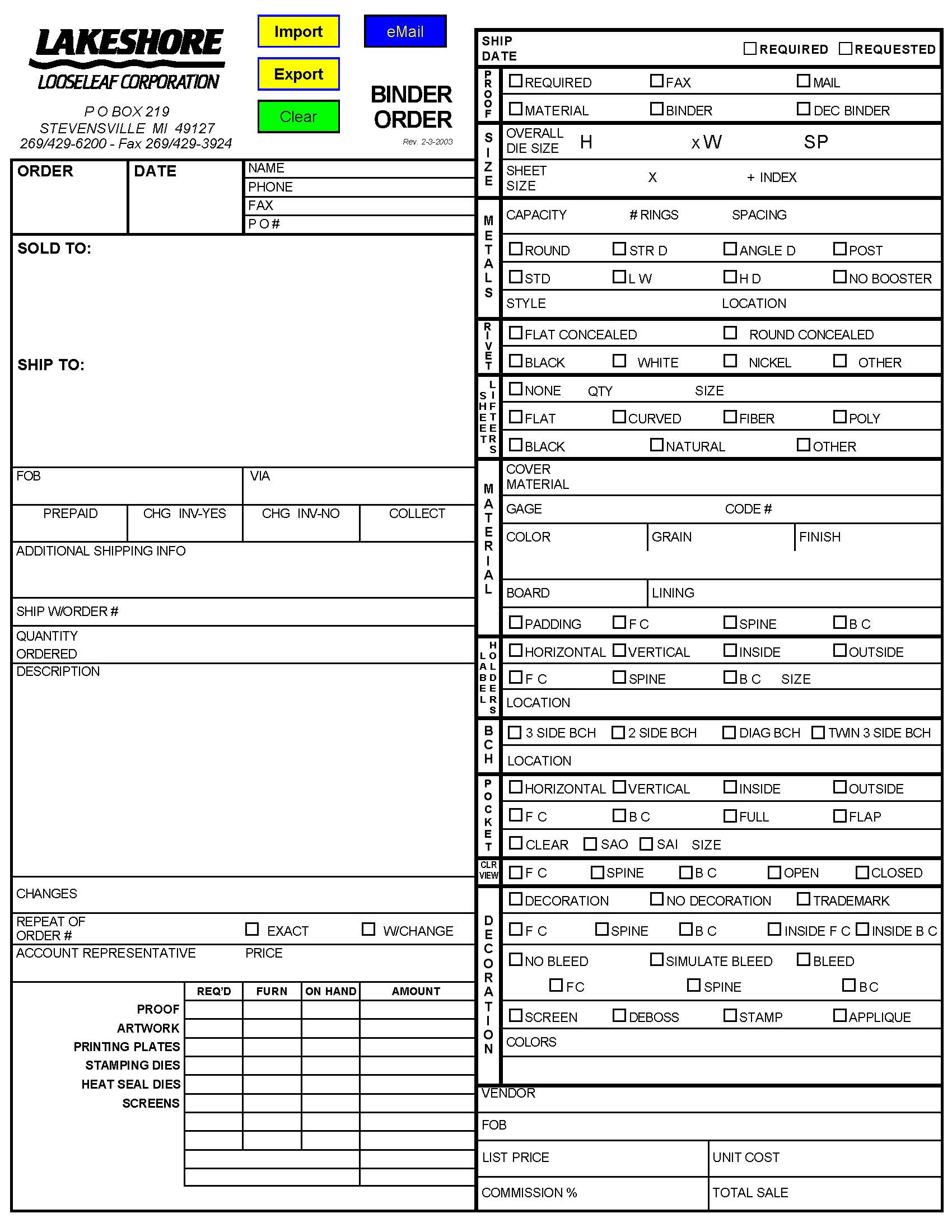 Binder Order Form